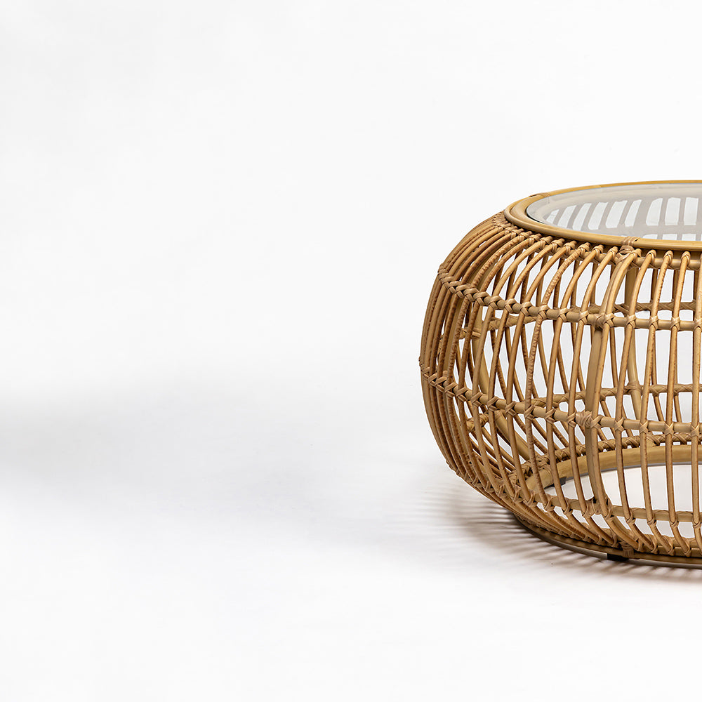 Alu Rattan Wizards Choice Glass Top Coffee Table with Synthetic Wicker