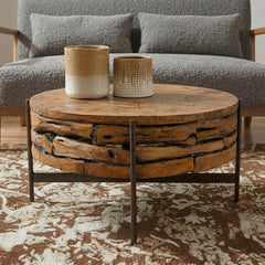 Modcup Brown Teak Wood Round Coffee Table