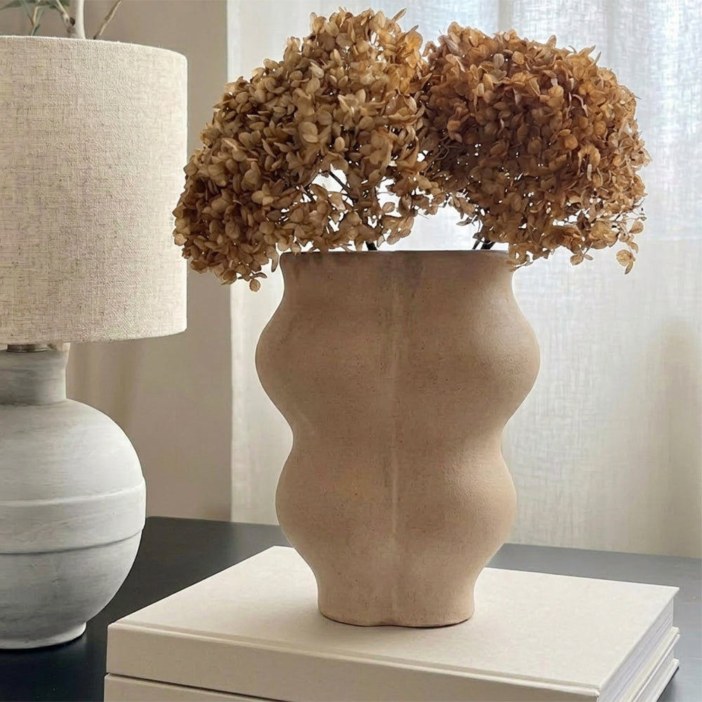 Intrigue Beige Wavy Ceramic Table Vase