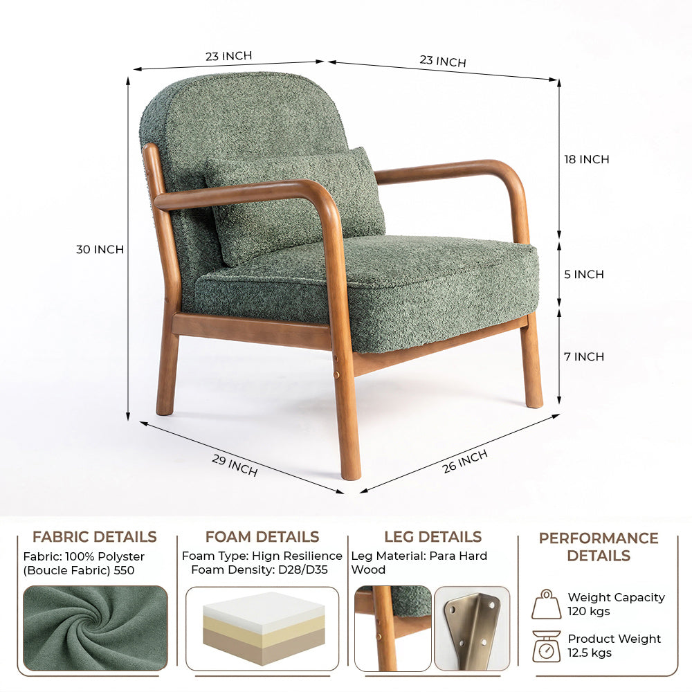 Dew Nostalgia Wooden Armchair - Dark Green