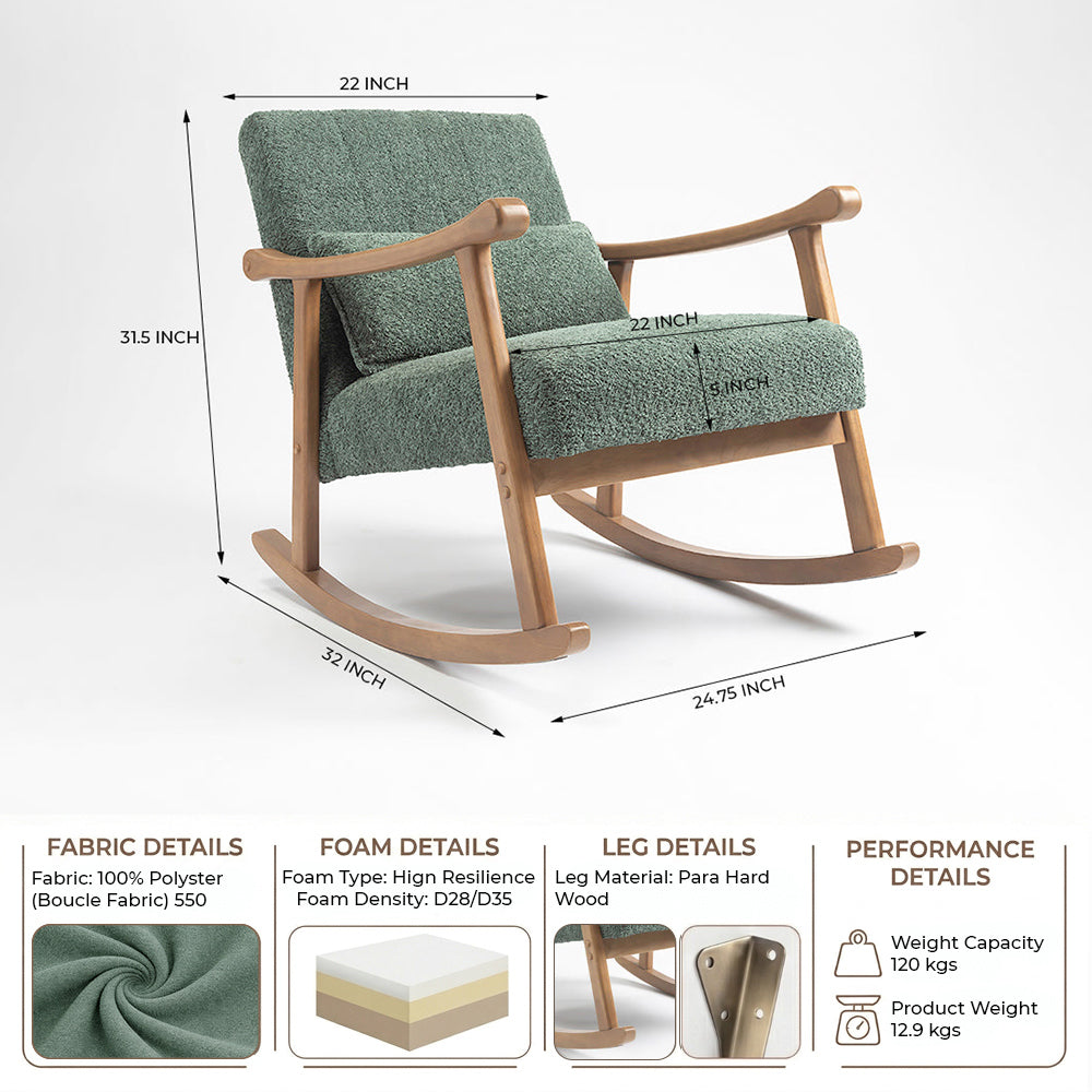 Margaret Wooden Rocking Chair - Dark Green
