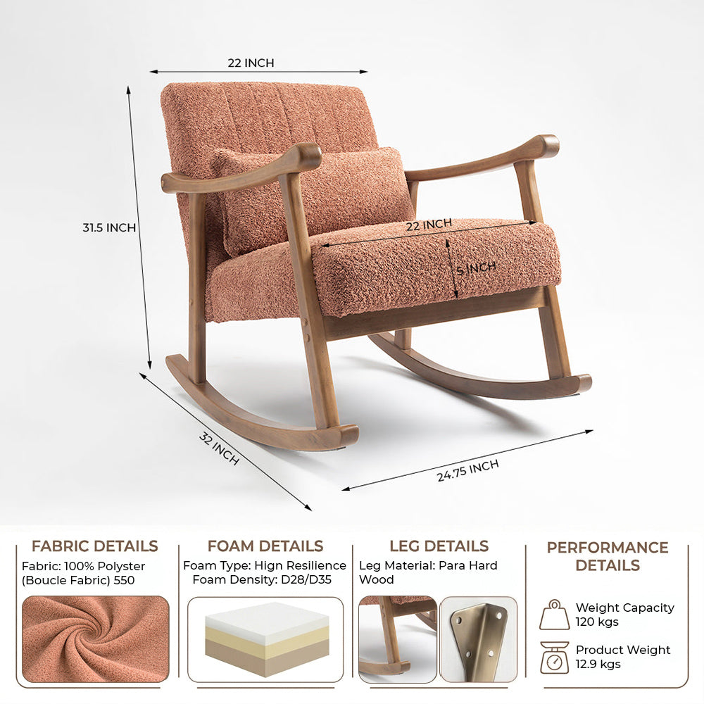Margaret Wooden Rocking Chair - Dusty Rose Brown