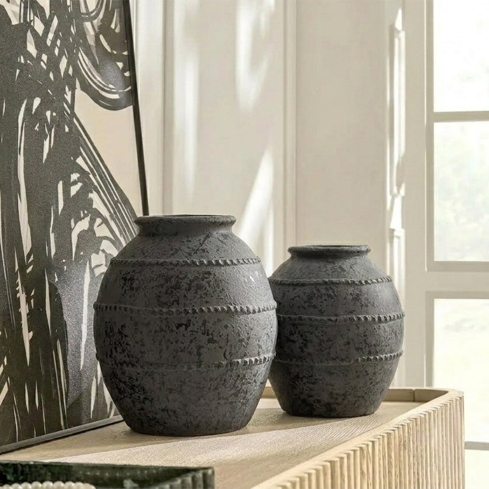 Whisper Place Henry Black Terracotta Table Vase - Set of 2