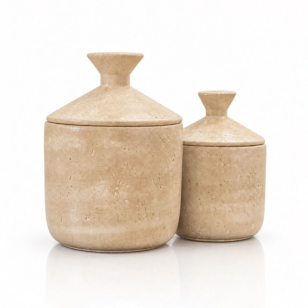 Crystal Charm Off White Cement Table Vase - Set of 2