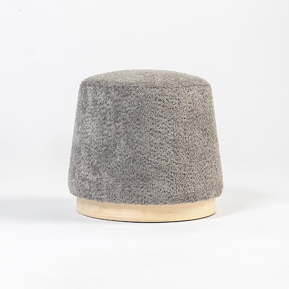 Bennie Joy Boucle Plywood Pouf - Grey