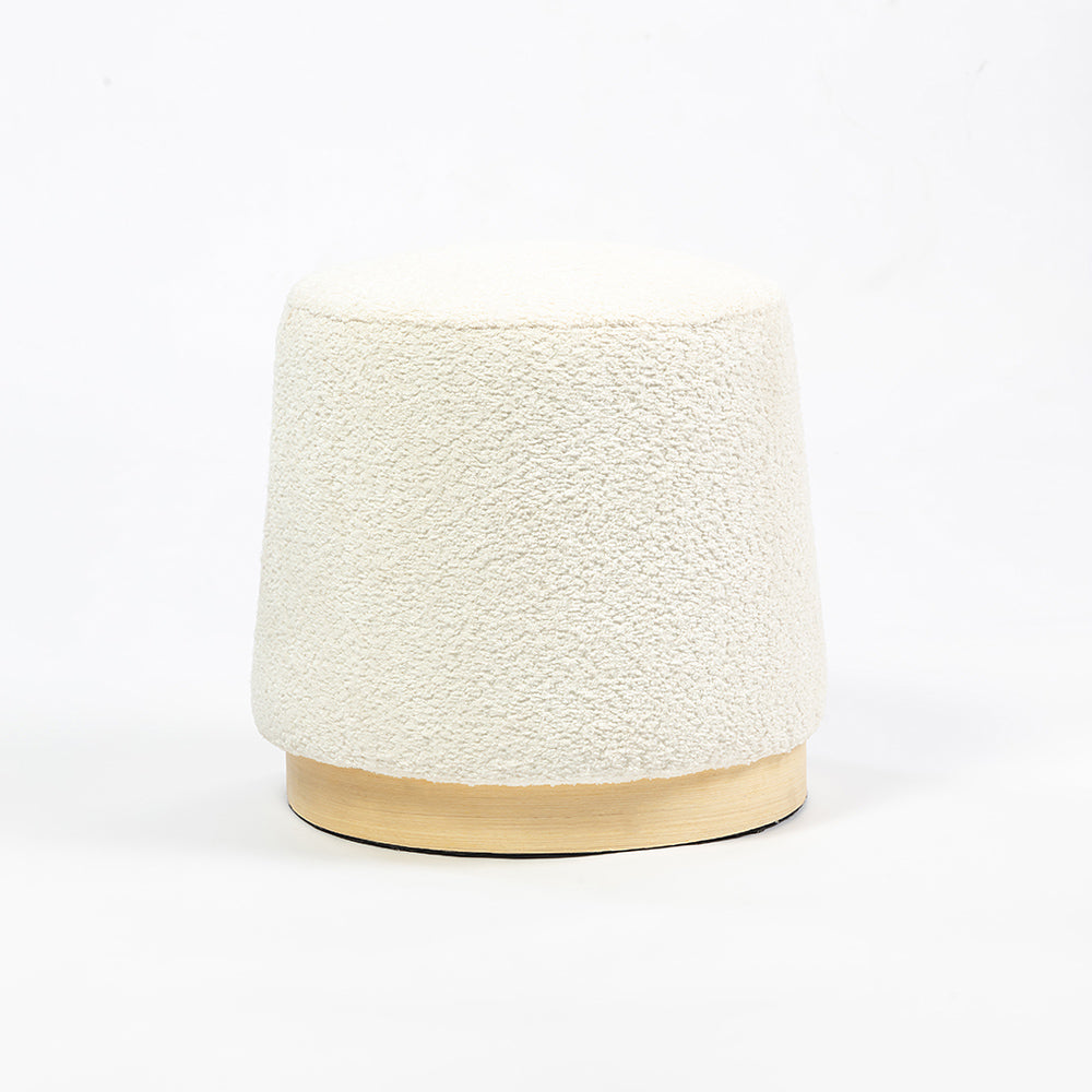 Bennie Joy Boucle Plywood Pouf - White