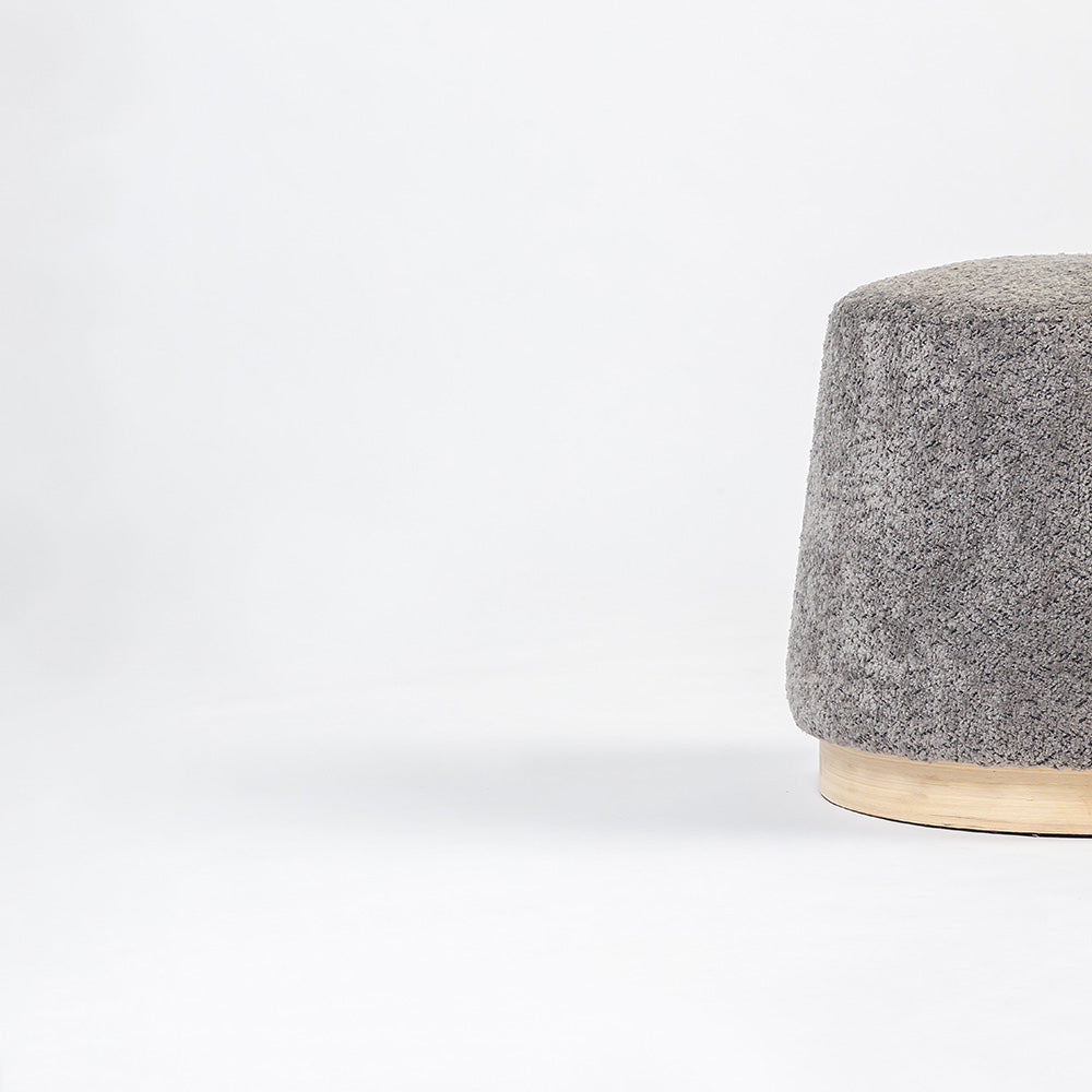 Bennie Joy Boucle Plywood Pouf - Grey