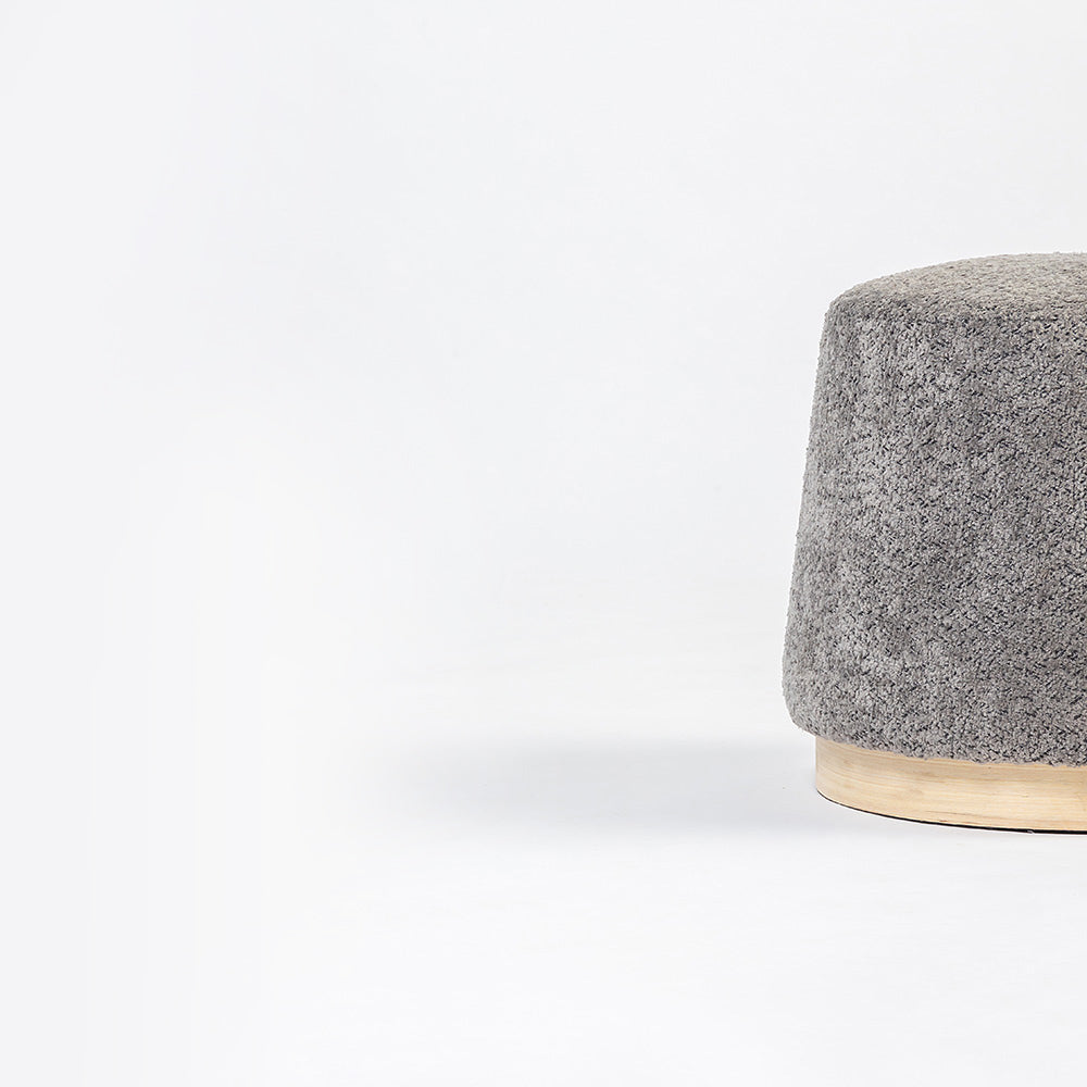 Bennie Joy Boucle Plywood Pouf - Grey