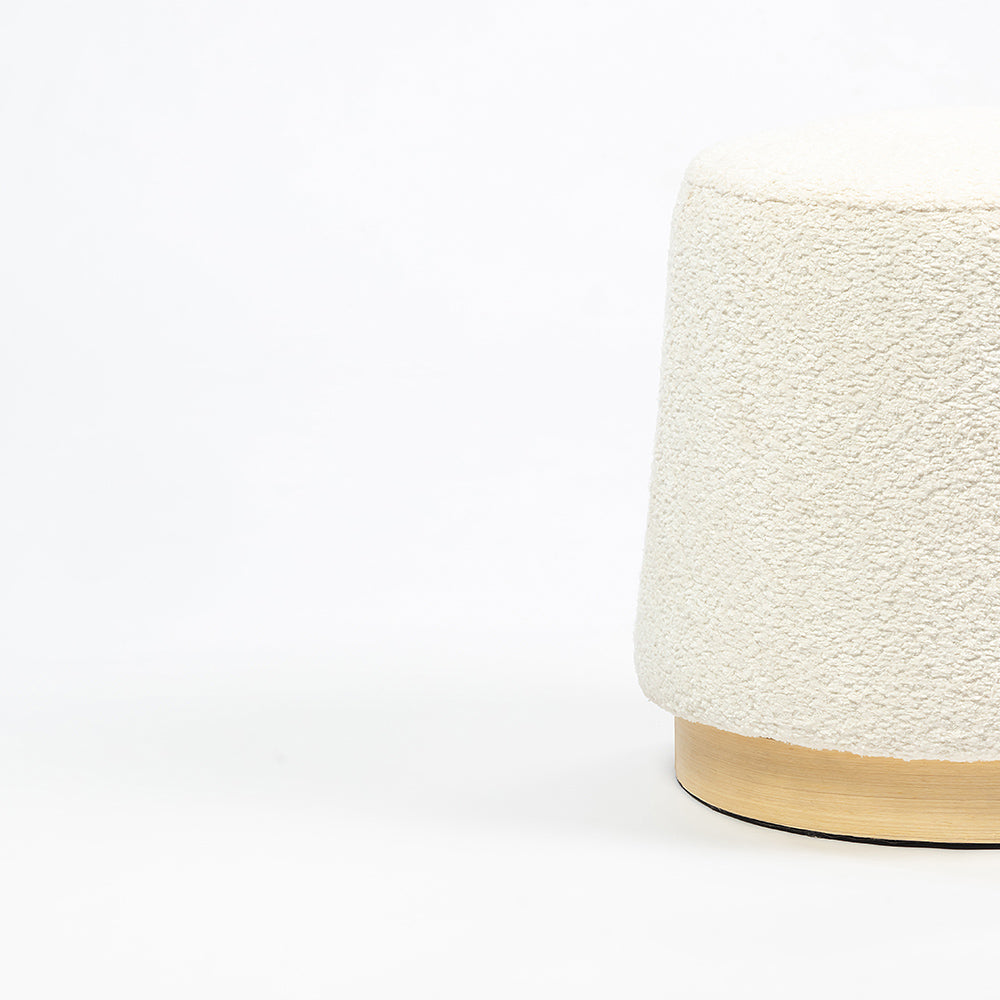 Bennie Joy Boucle Plywood Pouf - White