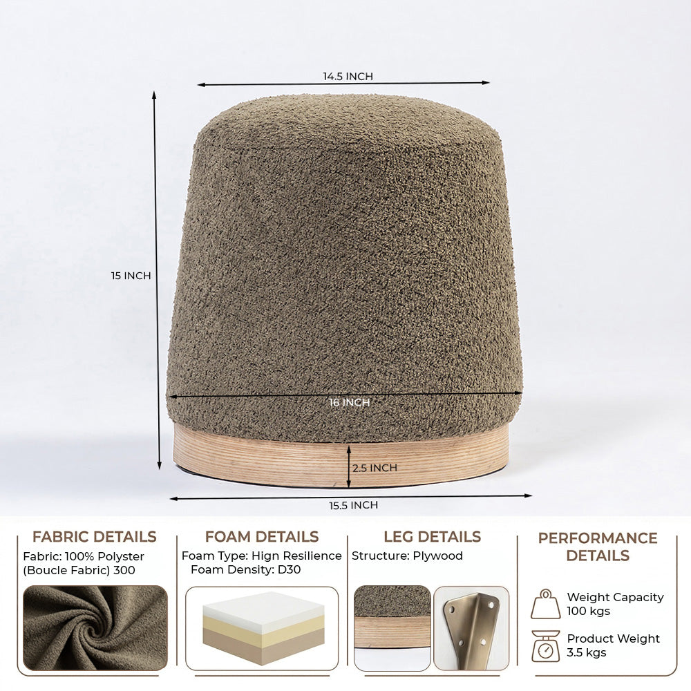 Bennie Joy Boucle Plywood Pouf - Green