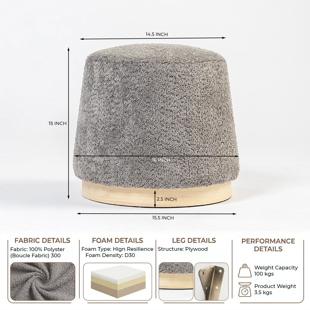 Bennie Joy Boucle Plywood Pouf - Grey
