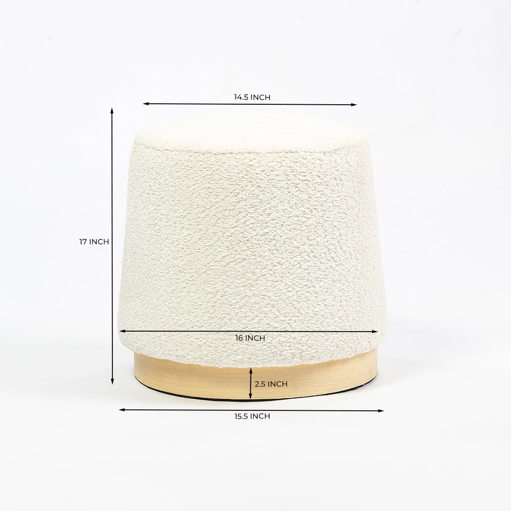 Bennie Joy Boucle Plywood Pouf - White