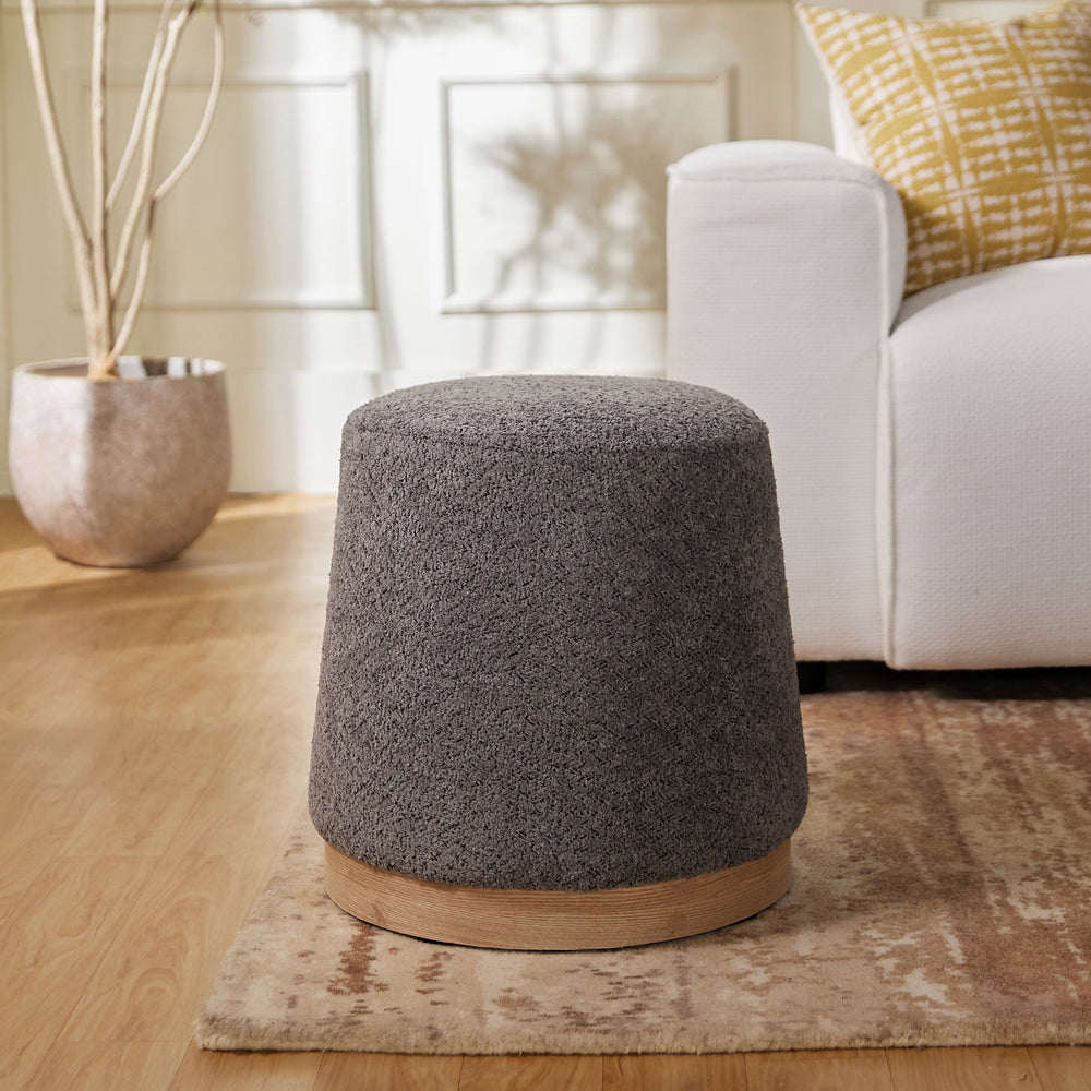 Bennie Joy Boucle Plywood Pouf - Grey