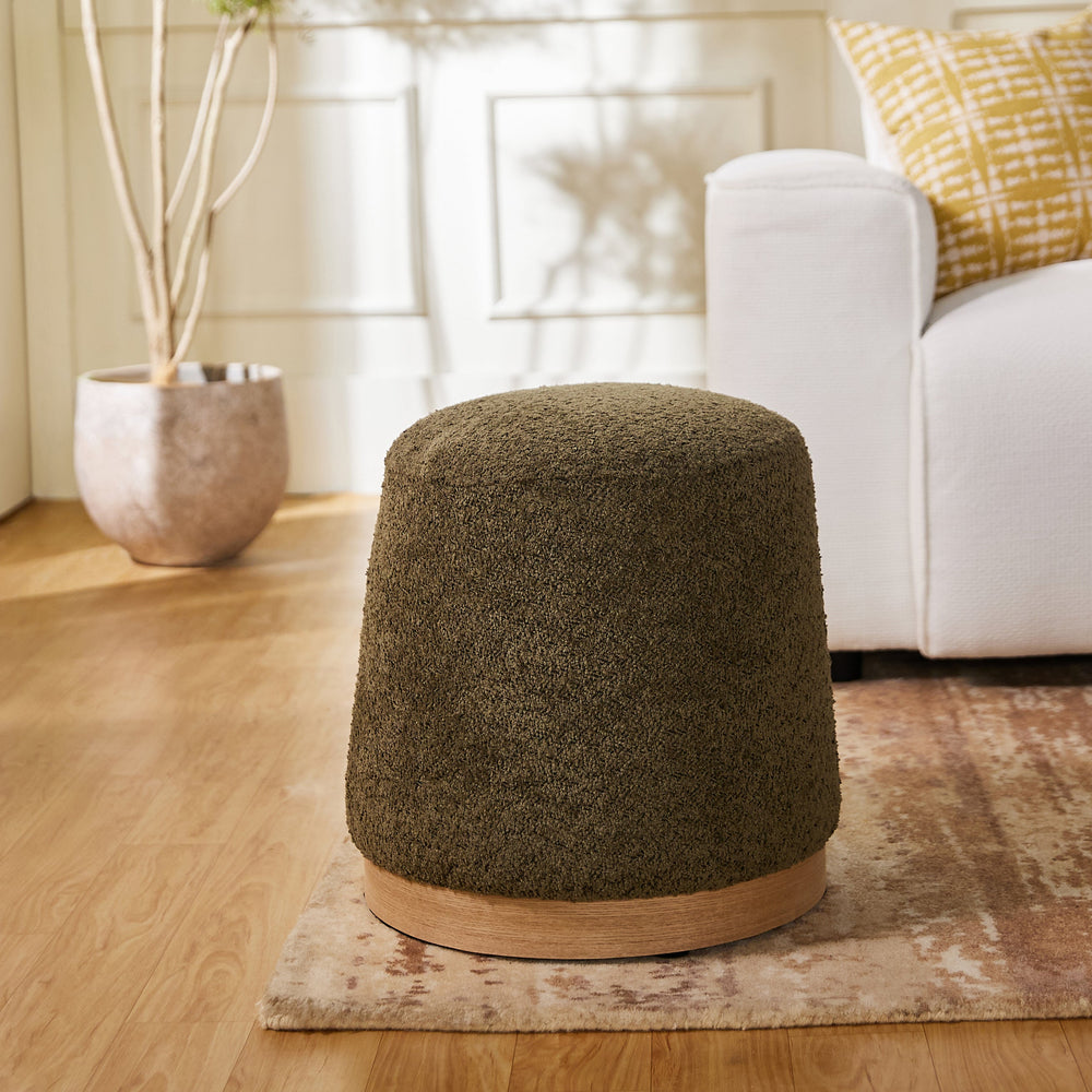 Bennie Joy Boucle Plywood Pouf - Green