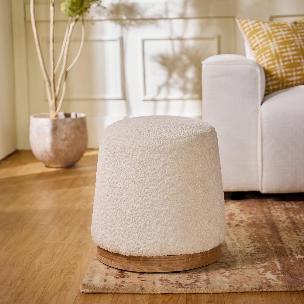 Bennie Joy Boucle Plywood Pouf - White