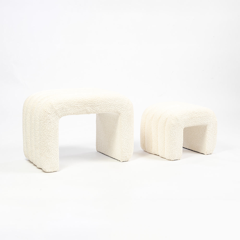 The Loo Boucle Pouf Bench - White