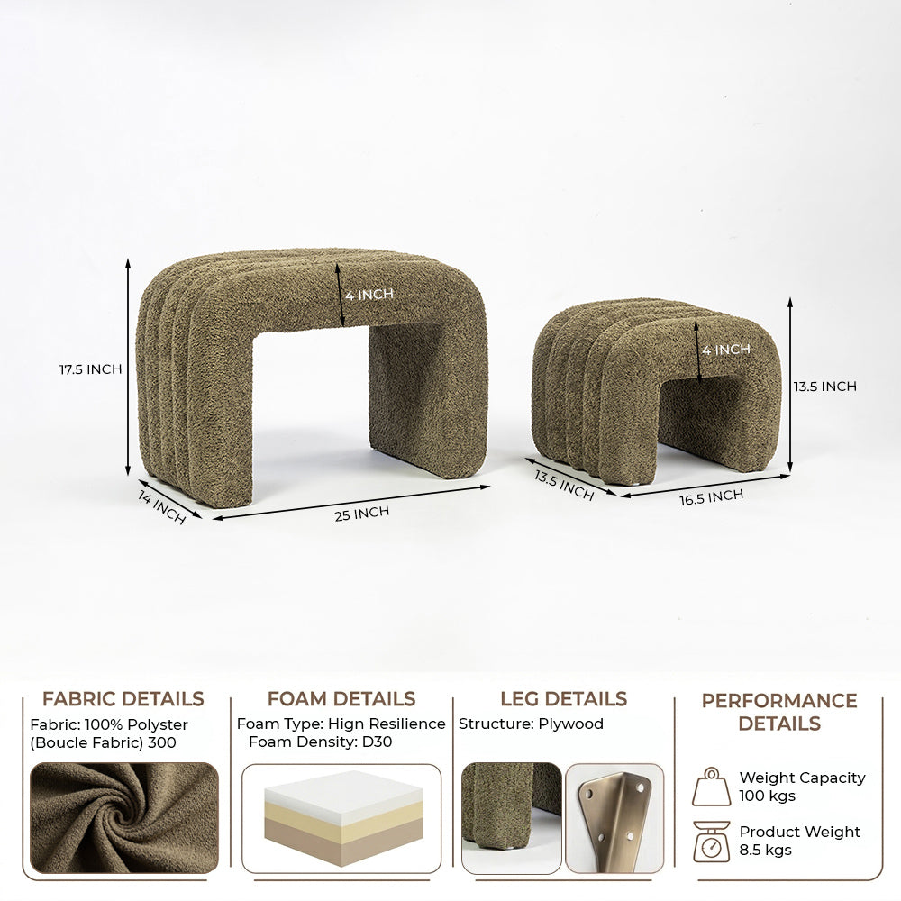 The Loo Boucle Pouf Bench - Green