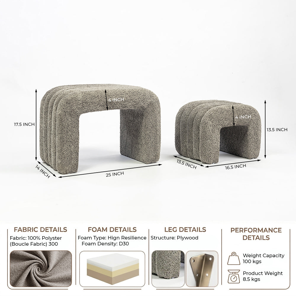 The Loo Boucle Pouf Bench - Grey