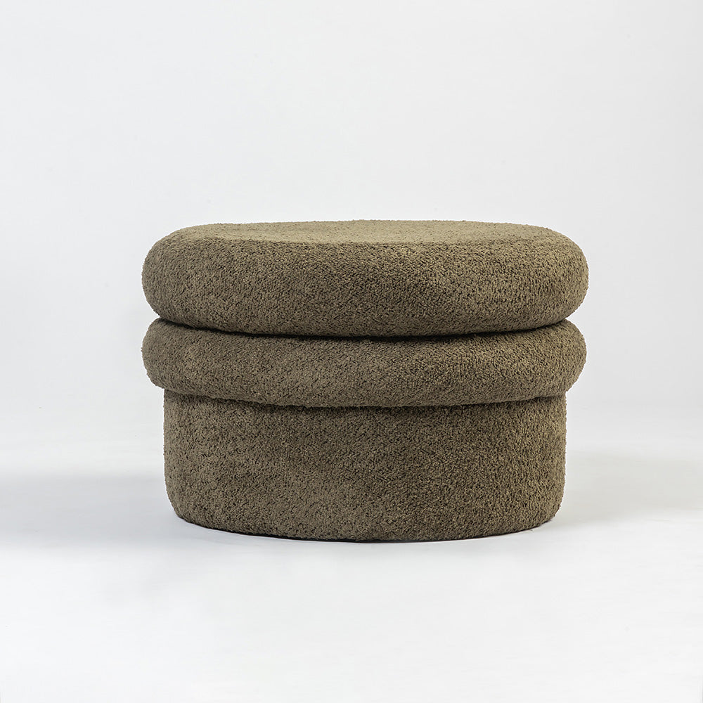 Mist Boucle Plywood Pouf - Green