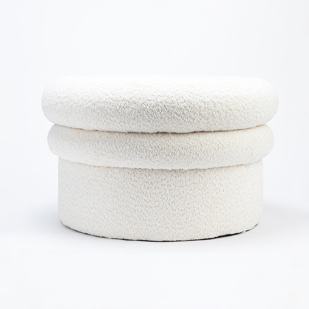 Mist Boucle Plywood Pouf - White