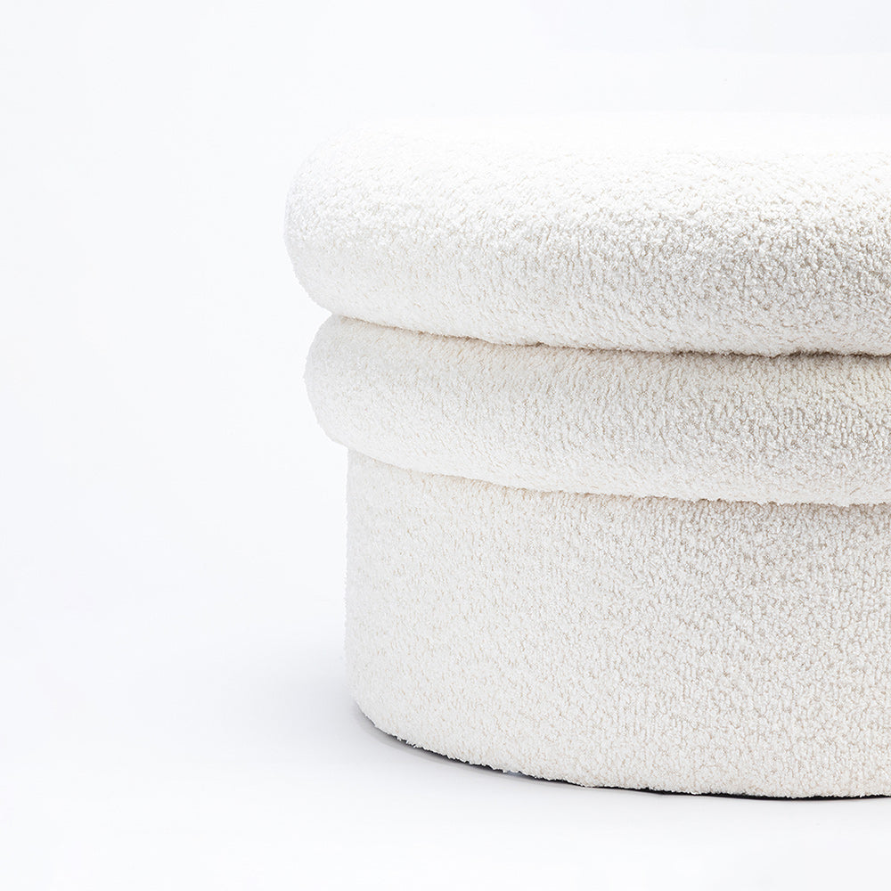 Mist Boucle Plywood Pouf - White