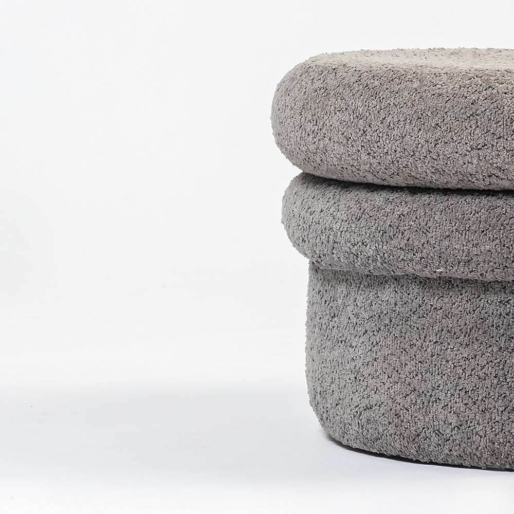 Mist Boucle Plywood Pouf - Grey