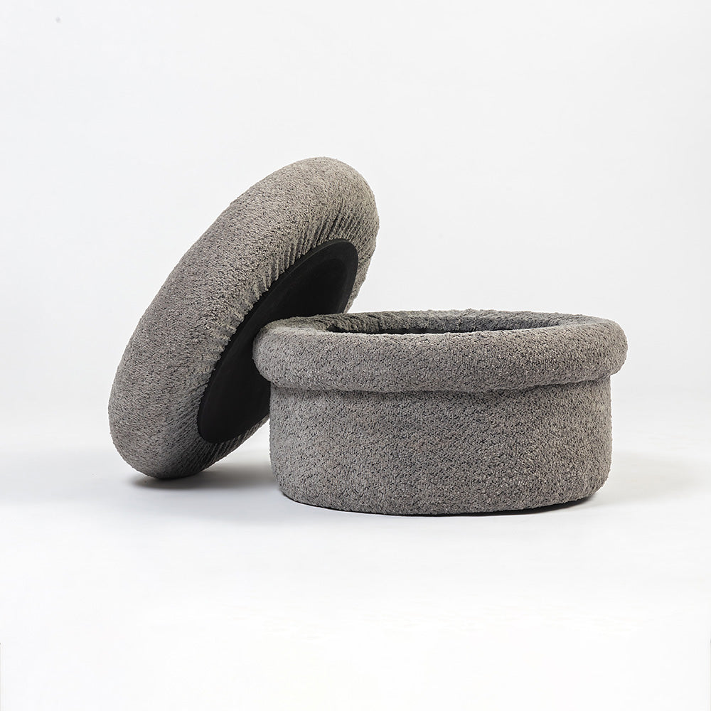 Mist Boucle Plywood Pouf - Grey
