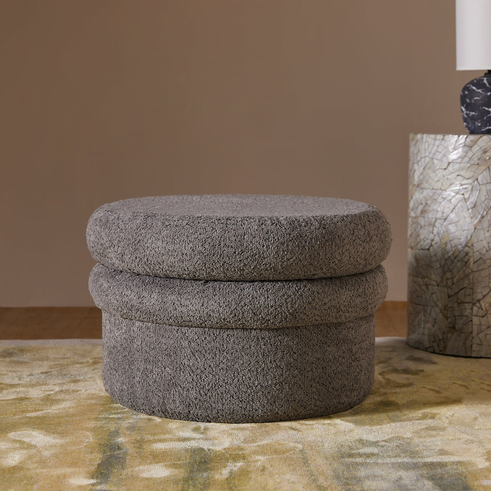 Mist Boucle Plywood Pouf - Grey