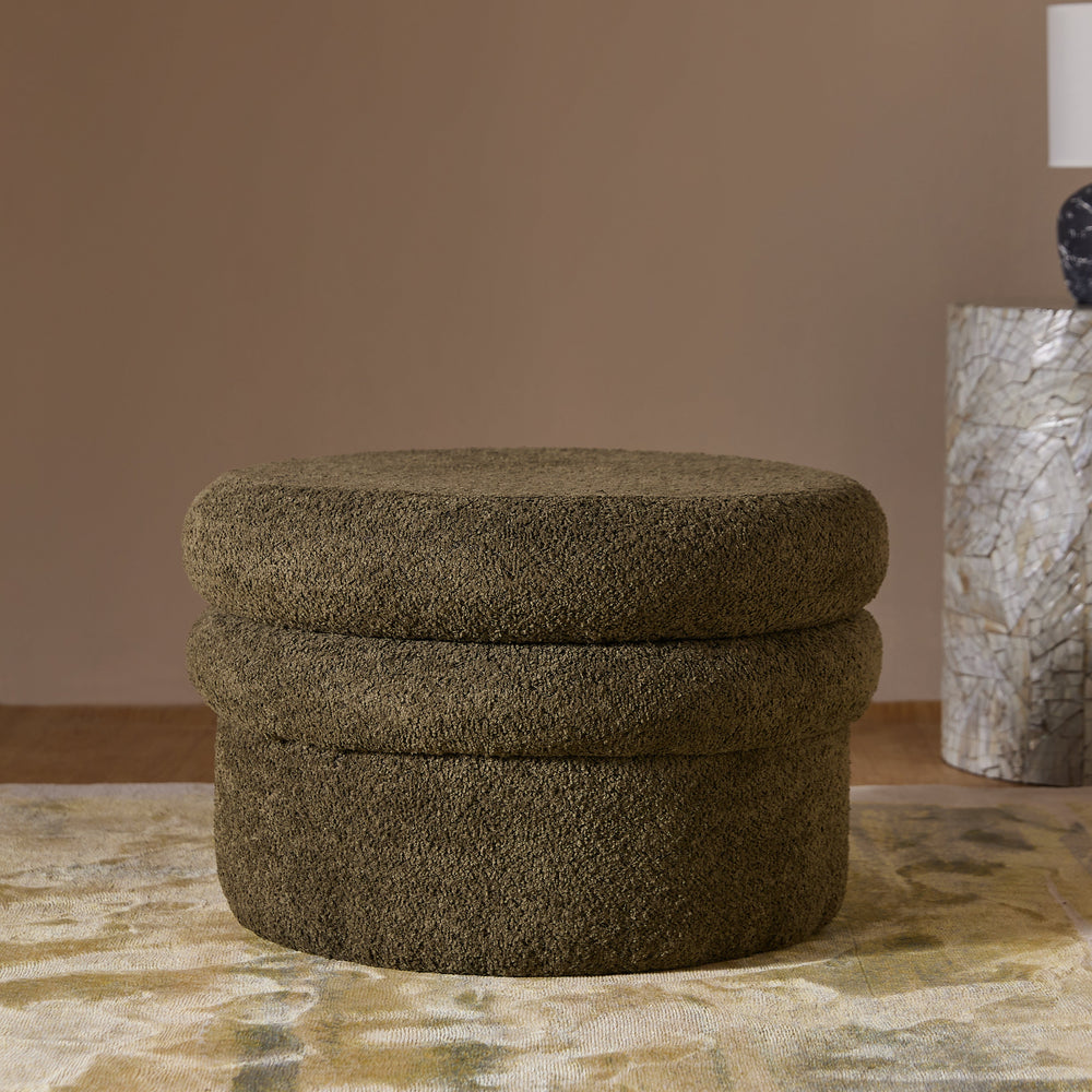 Mist Boucle Plywood Pouf - Green