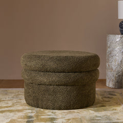 Mist Boucle Plywood Pouf - Green