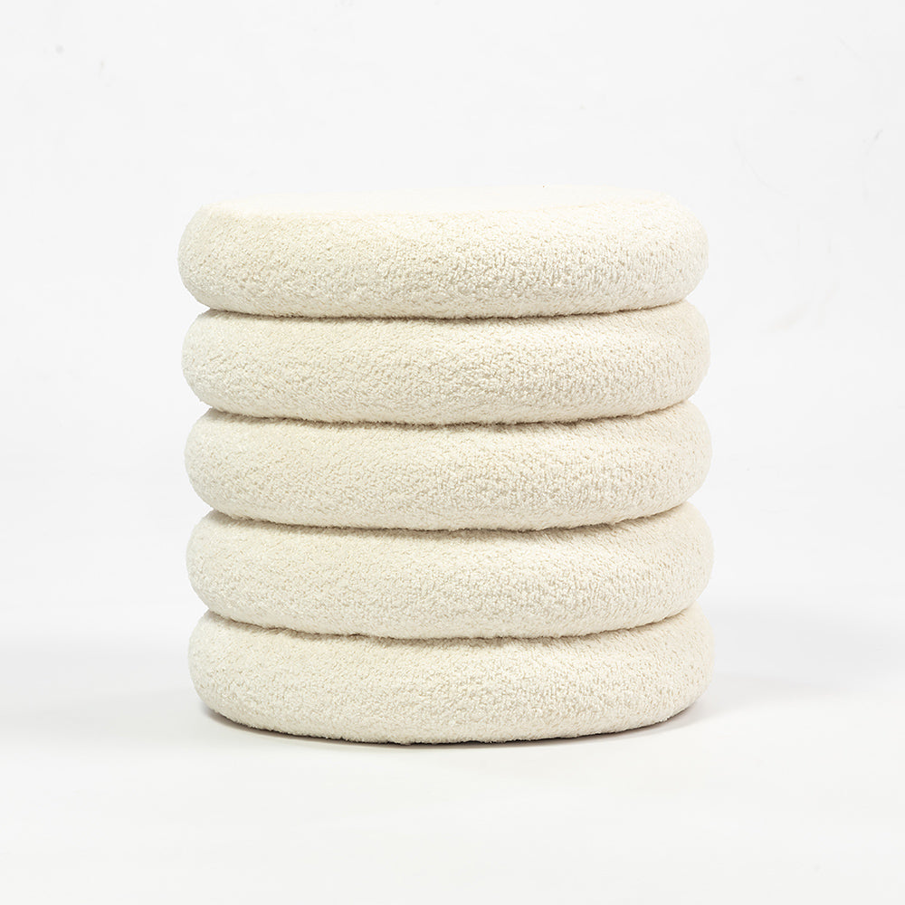 Elves Boucle Plywood Pouf - White