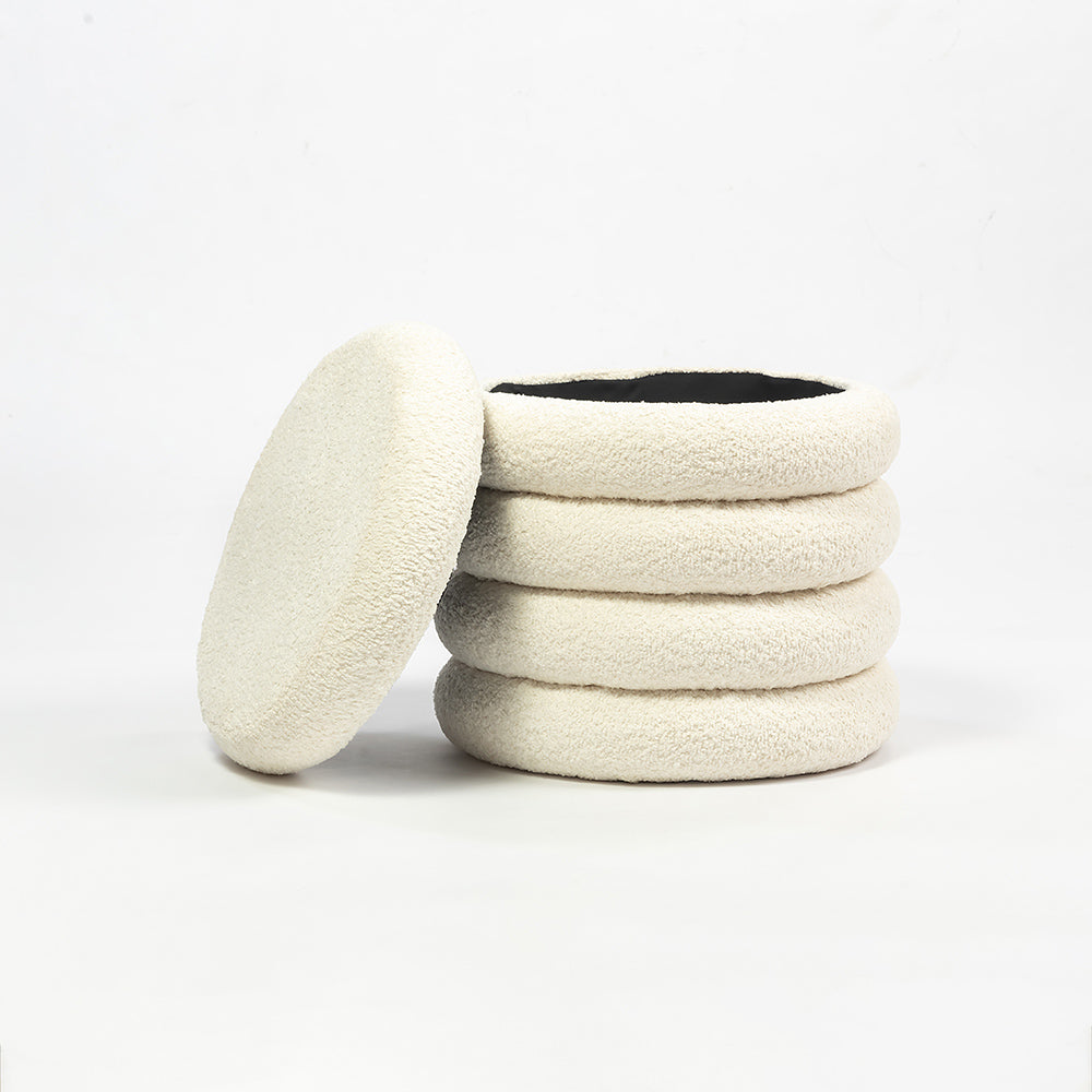 Elves Boucle Plywood Pouf - White