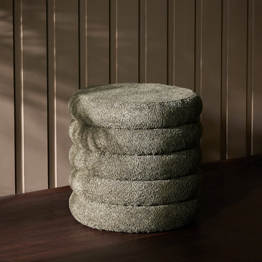 Elves Boucle Plywood Pouf - Green