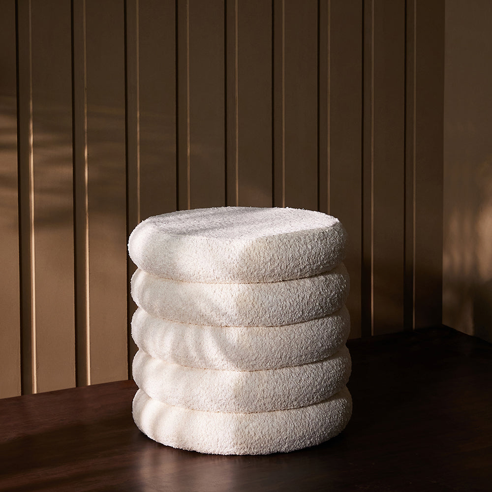 Elves Boucle Plywood Pouf - White
