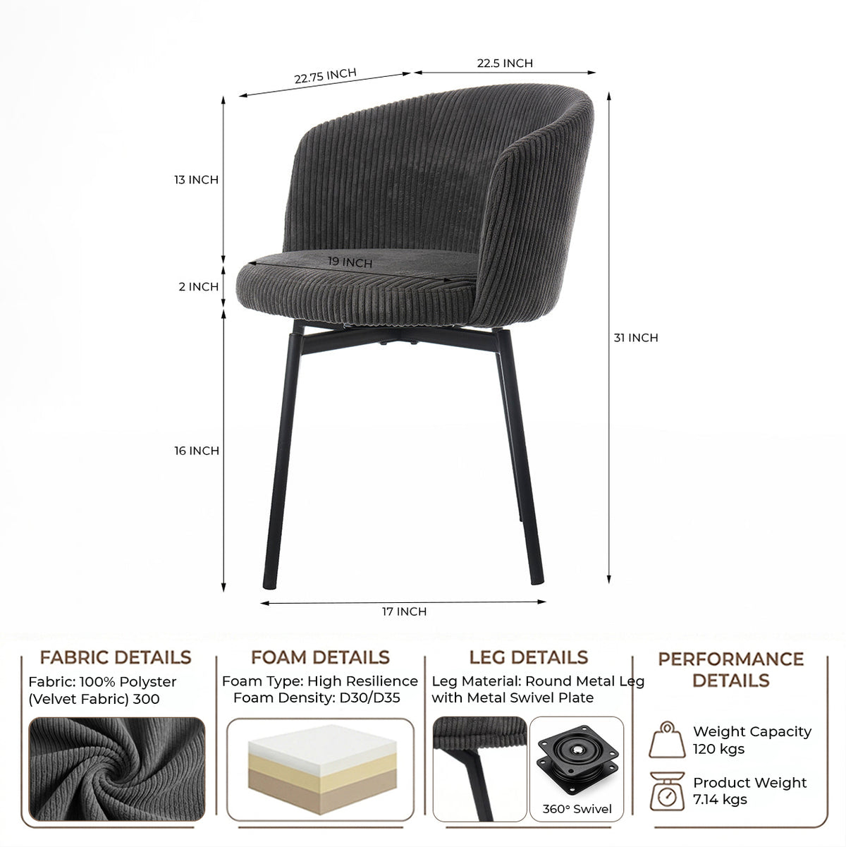 Vista Valley Vibrance Dining Chair - Grey