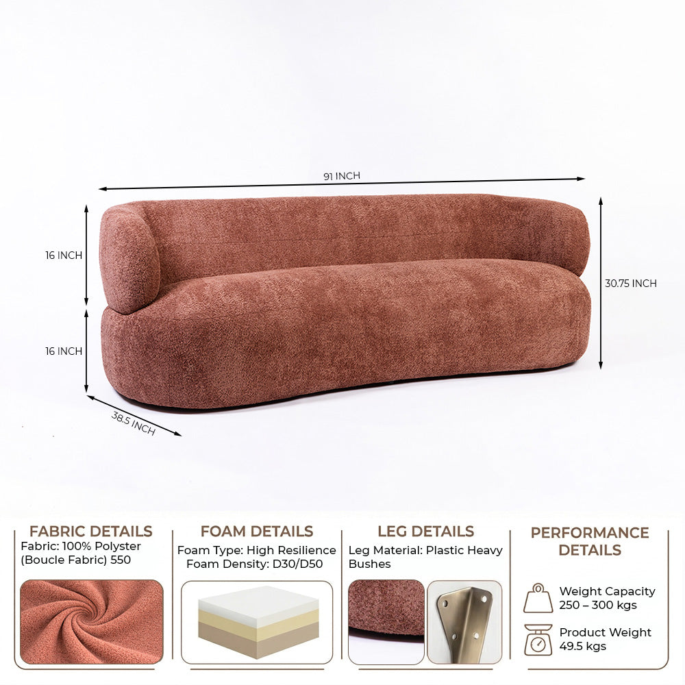 Cedar Crest Charm 3 Seater Sofa - Rose Brown