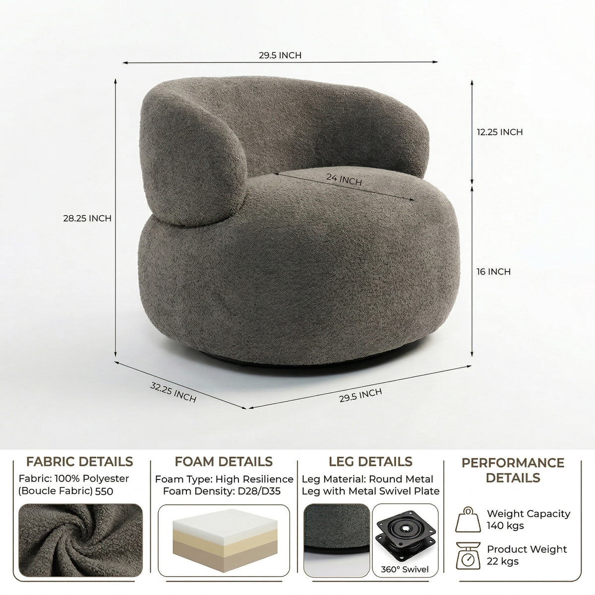 Marshmallow Dew Boucle Sofa - Dark Grey