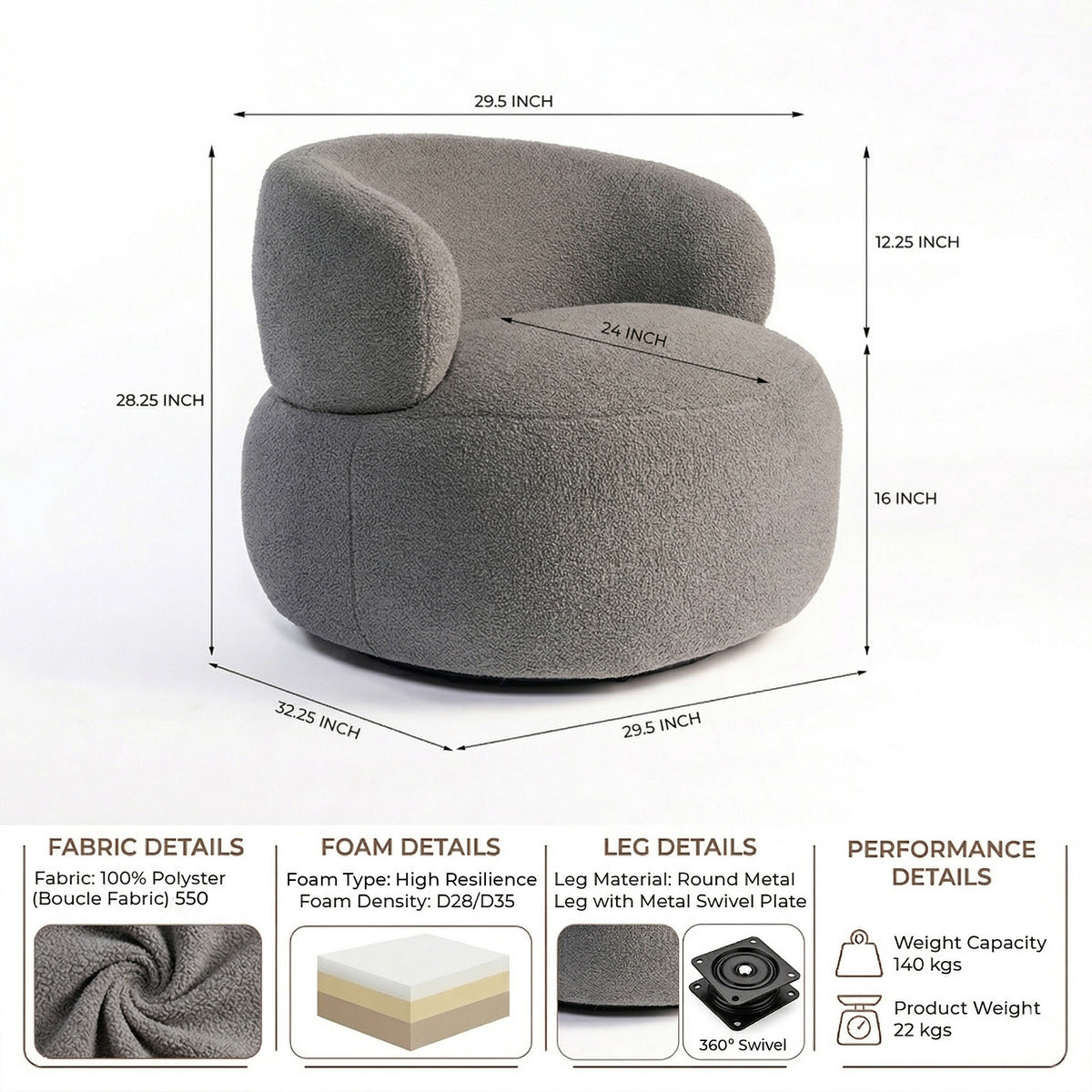 Marshmallow Dew Boucle Sofa - Grey
