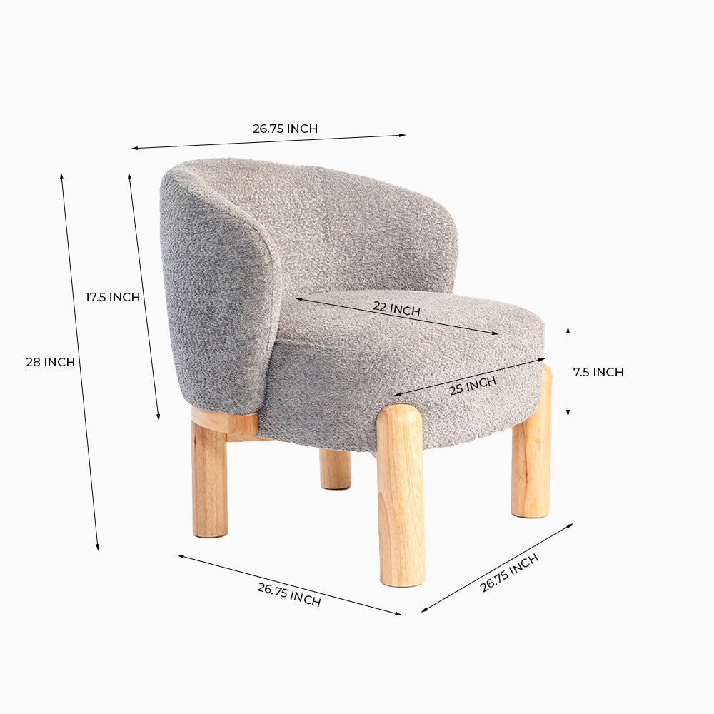 Velour Crest Chenille Wooden Armchair - Grey
