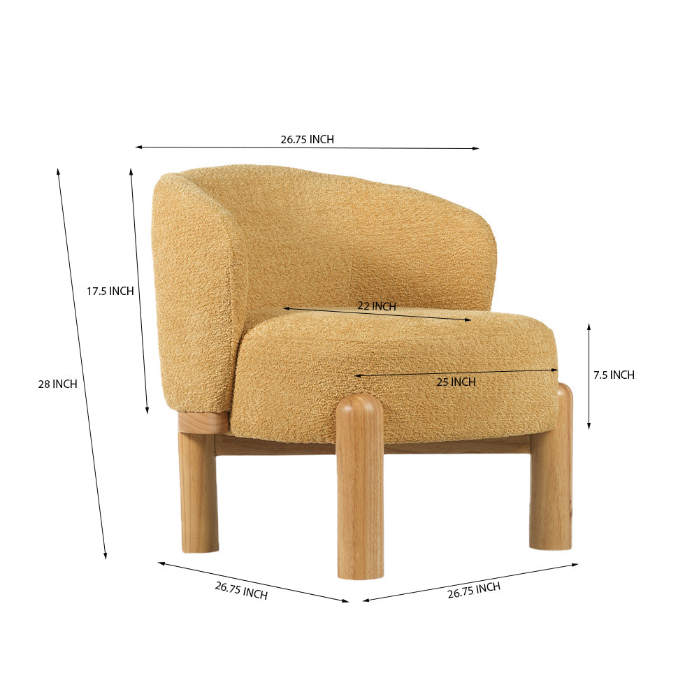 Velour Crest Chenille Wooden Armchair - Yellow