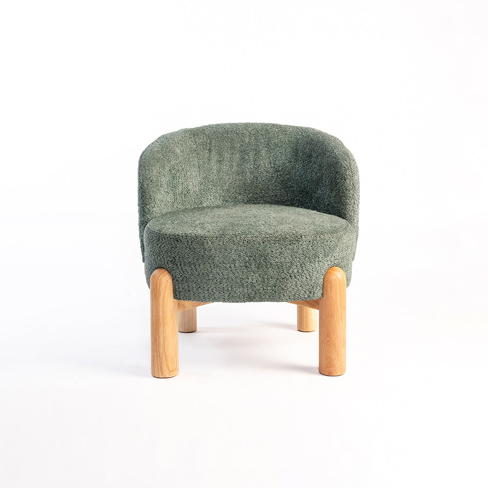 Velour Crest Chenille Wooden Armchair - Green