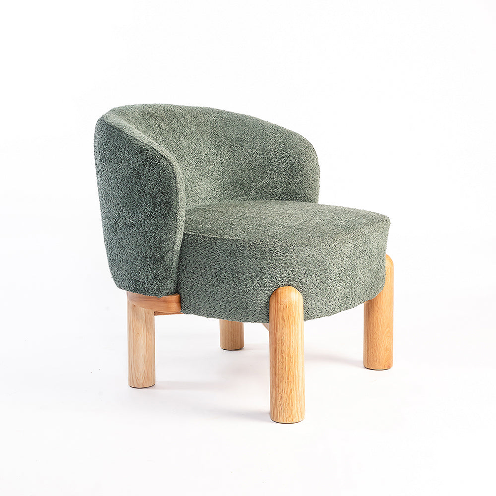 Velour Crest Chenille Wooden Armchair - Green