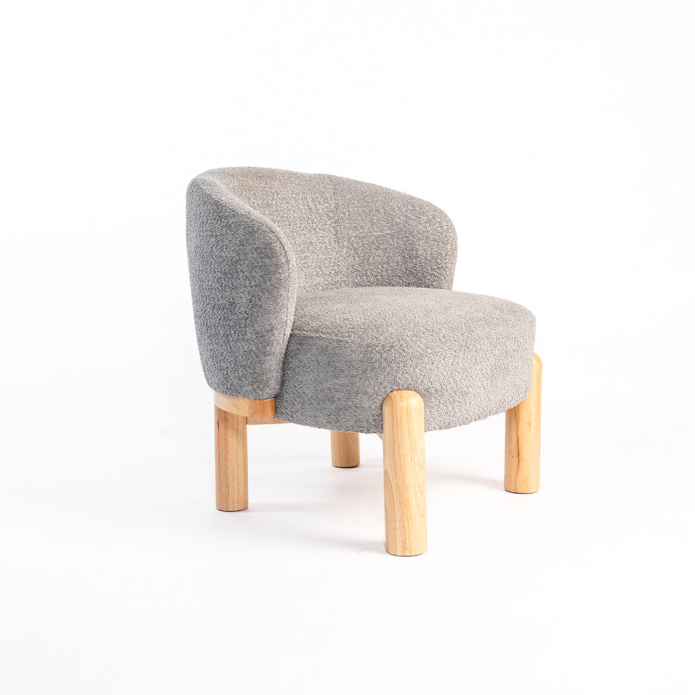 Velour Crest Chenille Wooden Armchair - Grey