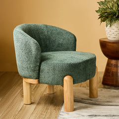 Velour Crest Chenille Wooden Armchair - Green