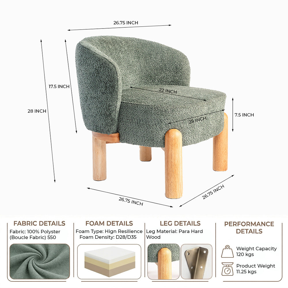Velour Crest Chenille Wooden Armchair - Green