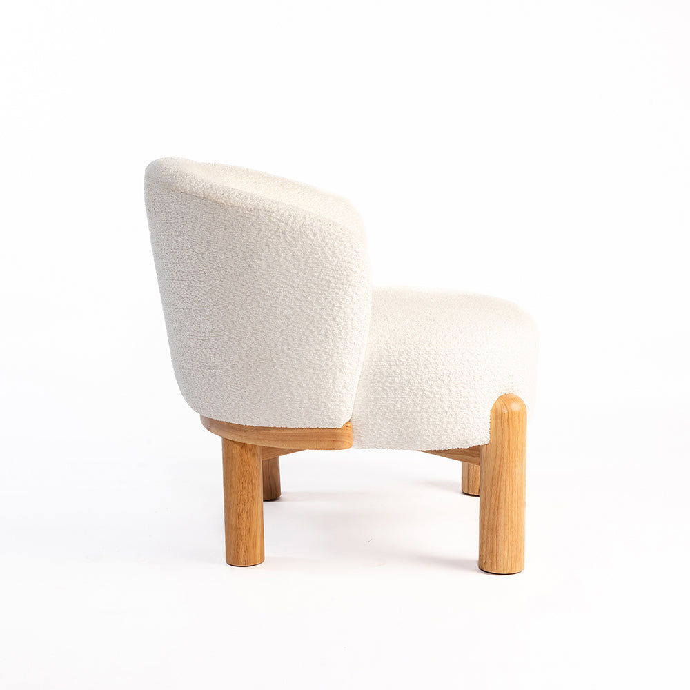 Velour Crest Chenille Wooden Armchair - White