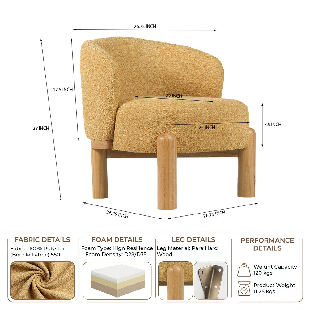 Velour Crest Chenille Wooden Armchair - Yellow