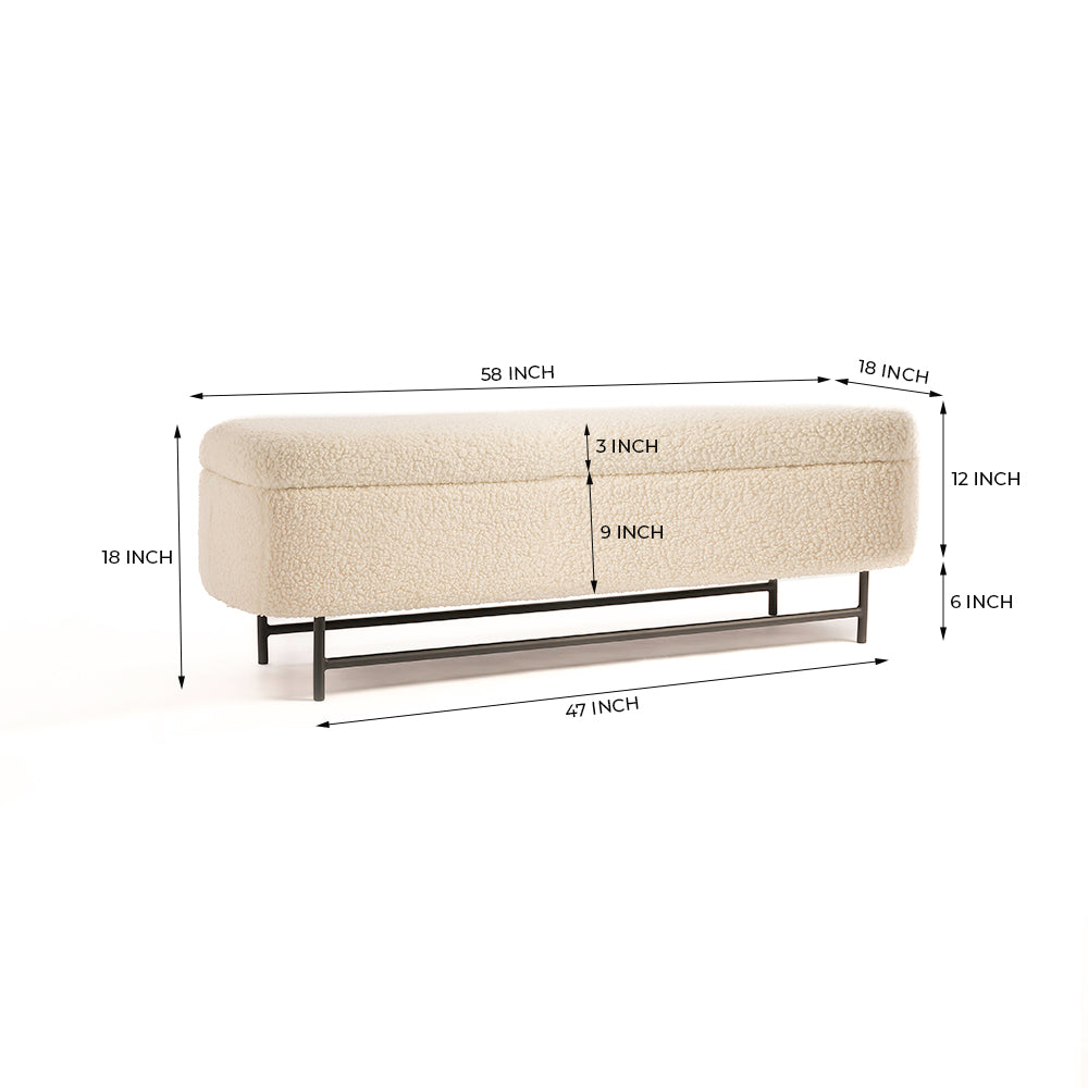 Sequoia Polyester Storage Bench with Steel Legs - Ivory
