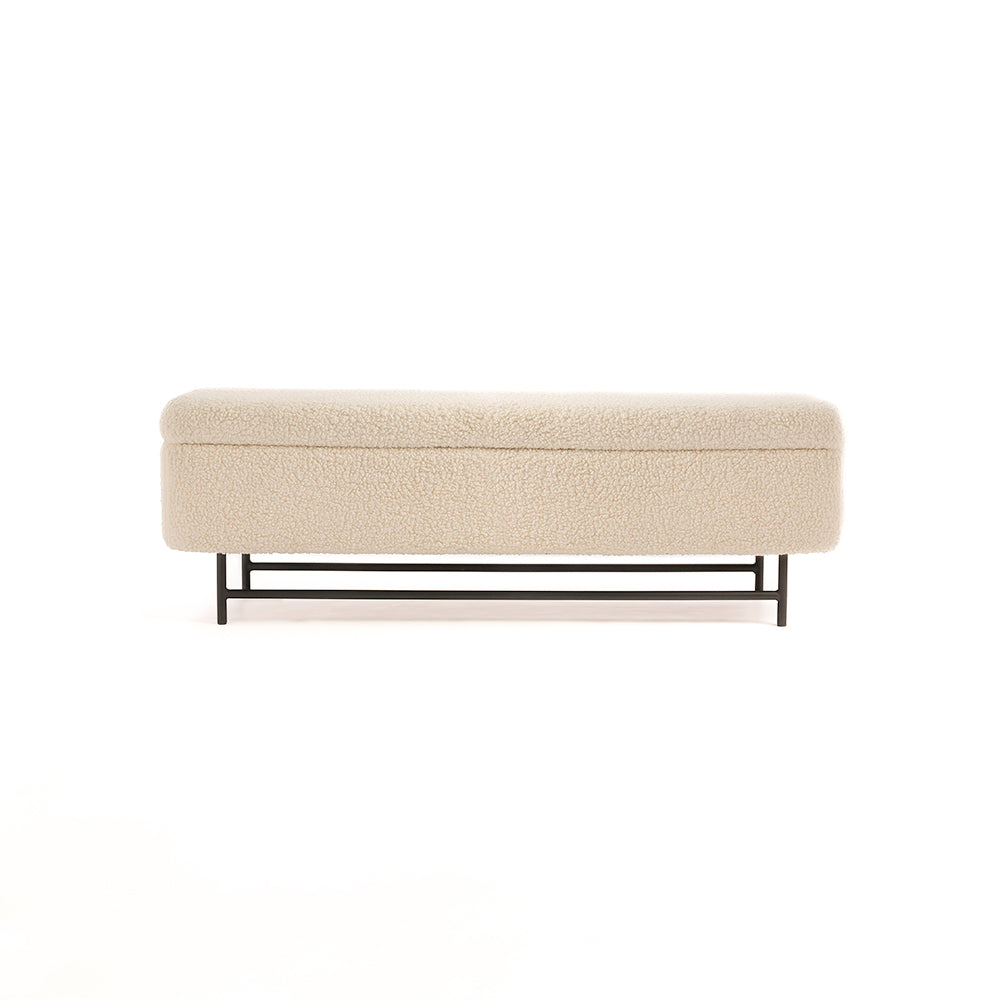 Sequoia Polyester Storage Bench with Steel Legs - Ivory