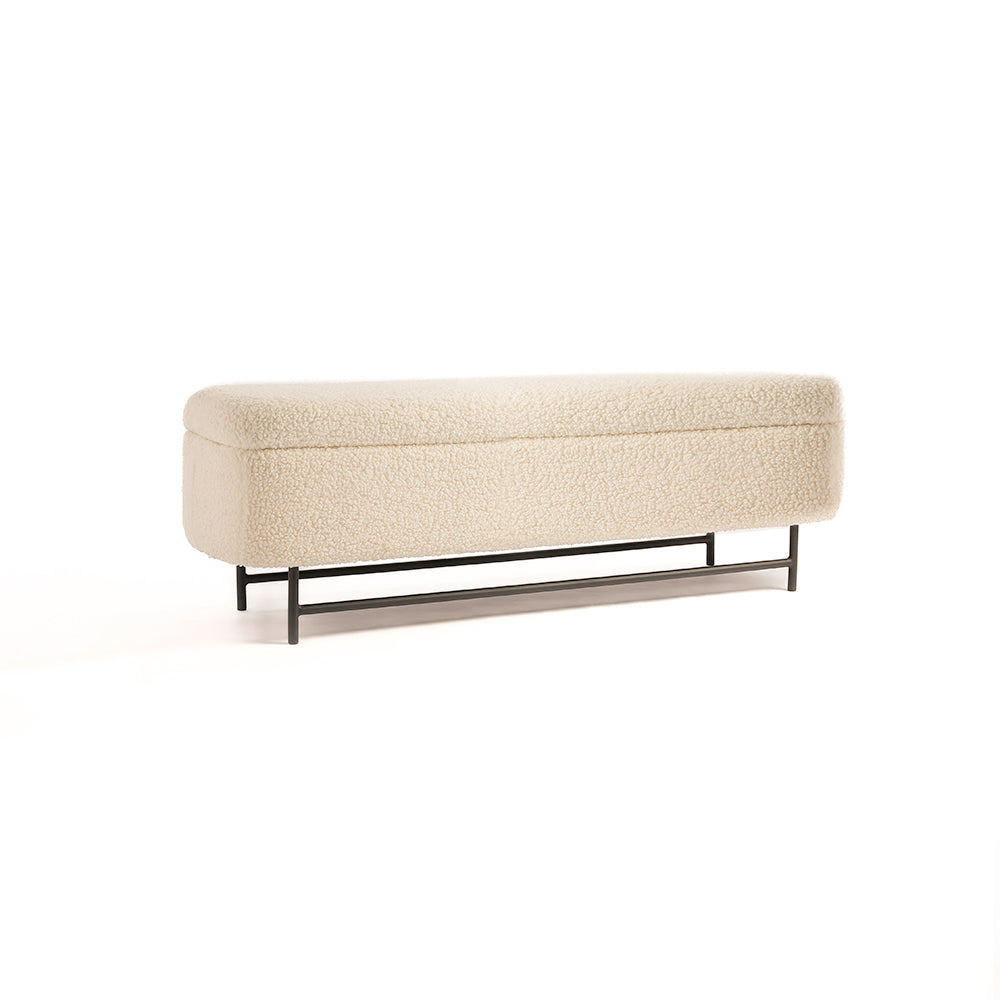 Sequoia Polyester Storage Bench with Steel Legs - Ivory